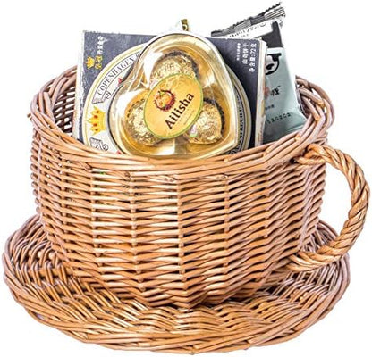 Wicker Saucer Coffee Mug Cup Decorative Gift Basket Desk Organizer