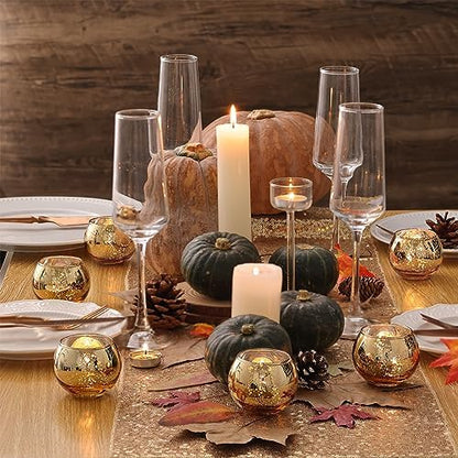 Volens Round Gold Votive Candle Holders, Mercury Glass Votives Set of