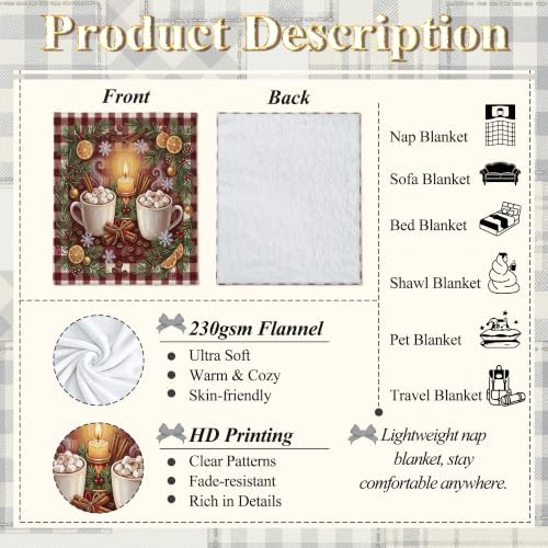 Cozy Winter Cocoa and Cinnamon Holiday Hot Mugs Throw Blanket 50x60