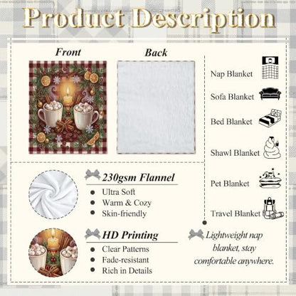 Cozy Winter Cocoa and Cinnamon Holiday Hot Mugs Throw Blanket 50x60