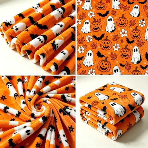 Halloween Cute Ghost Vintage Throw Blanket,Soft Cozy Flannel All