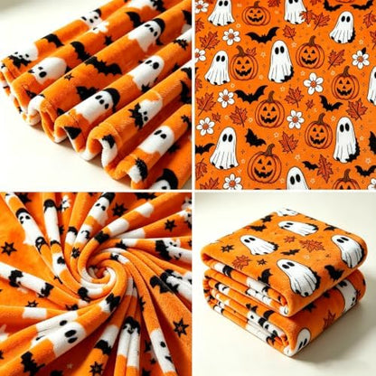 Halloween Cute Ghost Vintage Throw Blanket,Soft Cozy Flannel All