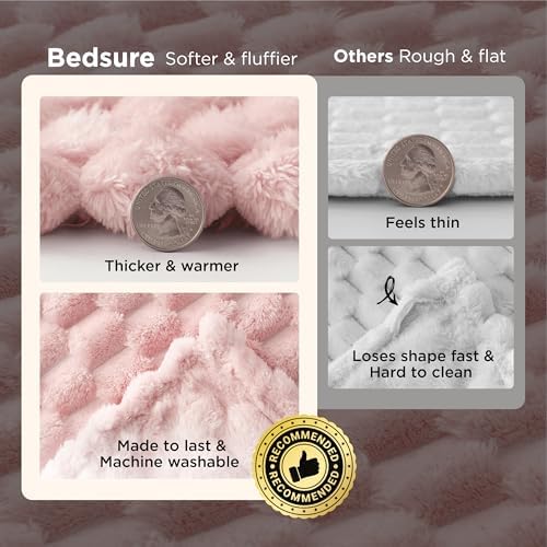 Bedsure Pink Throw Blanket for Couch - 350GSM Fluffy Plush Bubble