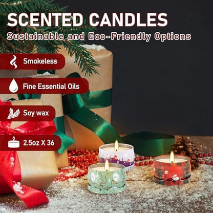 36 Packs Christmas Scented Candles Gift- Aromatherapy Candle-2.5oz Soy