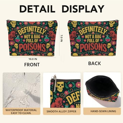 JIUWEIHU Poisons Makeup Bag, Witch Skull Floral Gothic Cosmetic Bags