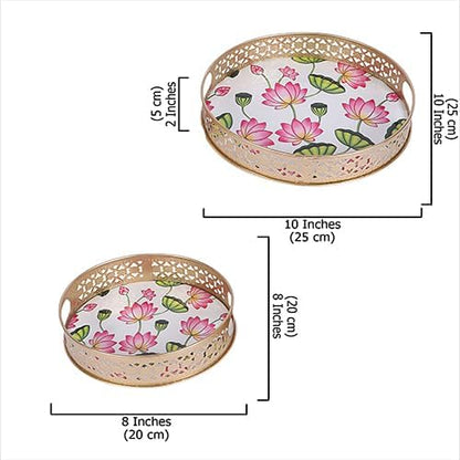 Two Moustaches Lotus Flowers Design Serving Trays Set
