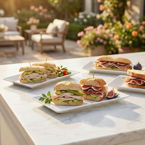 12" Serving Platters Set of 4, White Rectangular Plates, Ceramic