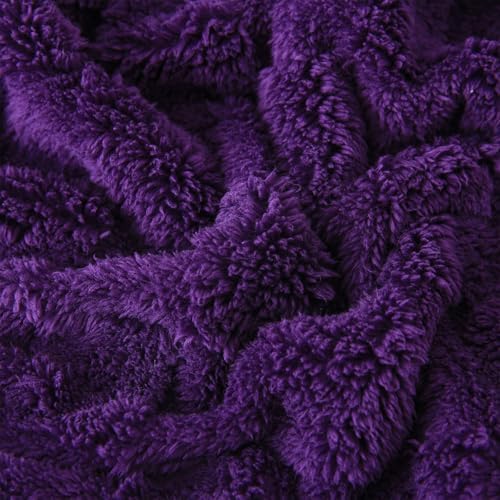 Deep Purple Fleece Throw Blanket 50”×60”Checkered Design for Couch