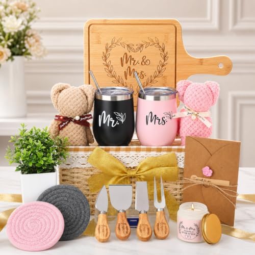 Wedding Gift Basket - 21 Pieces Gifts for Couple Mr and Mrs