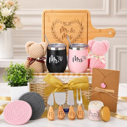 Wedding Gift Basket - 21 Pieces Gifts for Couple Mr and Mrs
