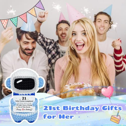 21st Birthday Gifts for Him Her, Crochet Astronaut with 21st Bday Card