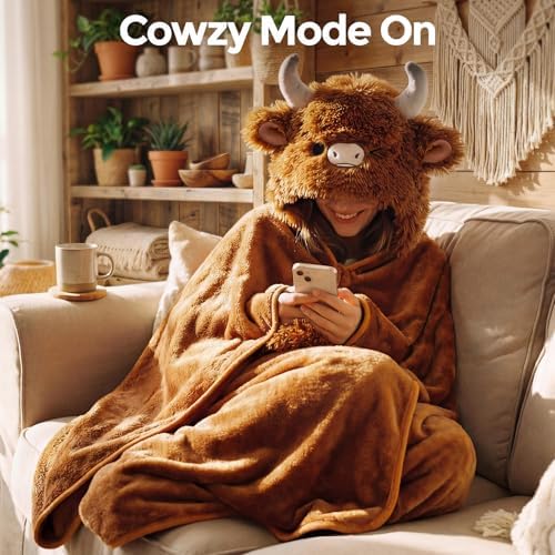 Mewaii Highland Cow Gifts Wearable Blanket Hoodie Soft Highland Cow