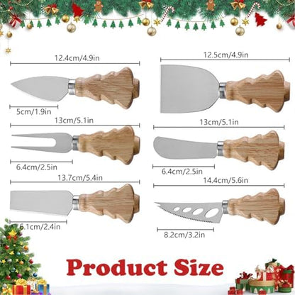 Wooden Cheese Knives Set,Christmas Tree Wood Handle Butter knives For