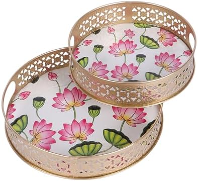 Two Moustaches Lotus Flowers Design Serving Trays Set