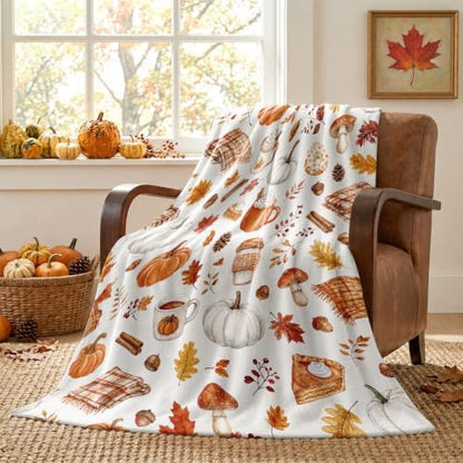 Aipon Fall Maple Leaf Pumpkin Coffee Scarf Throw Blanket 50 x 60 Inch