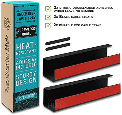 Scanfield Under Desk Cable Management Tray, No-Screw, 17-Inch, 2-Pack