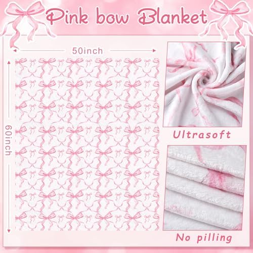 Buryeah Pink Bow Throw Blanket 50"x60" Soft Flannel for Girls Women