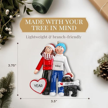 Personalized Couple with Dog Ornament 2026, Black Dog Parents in