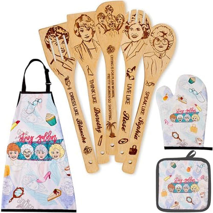 Golden Gifts for Women,Kitchen Utensils Set,Golden Wooden Cooking