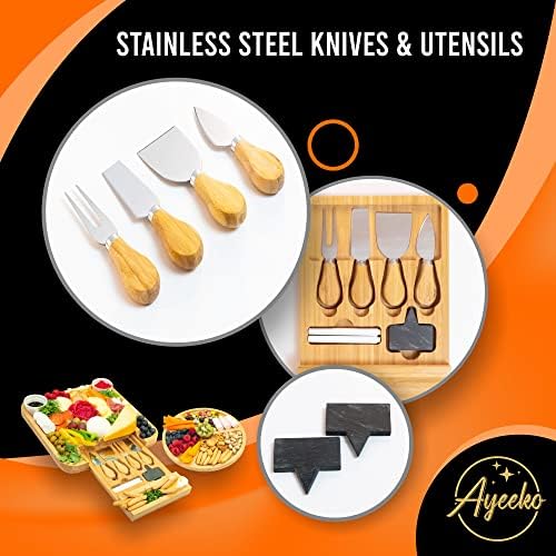 Ayeeko Bamboo Cheese Boards - Charcuterie Meat Board with Slide-Out