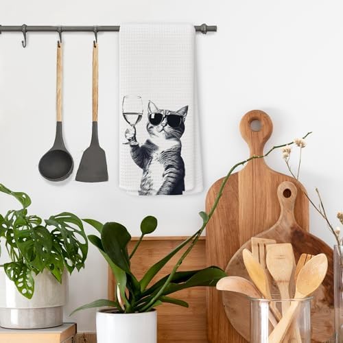 Funny Cat Wine Kitchen Towels, Gifts for Dog Wine Lovers, Bar