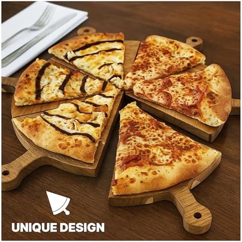 Wooden Pizza Serving Board Set – 6 Slice Detachable Pizza Tray with