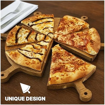 Wooden Pizza Serving Board Set – 6 Slice Detachable Pizza Tray with