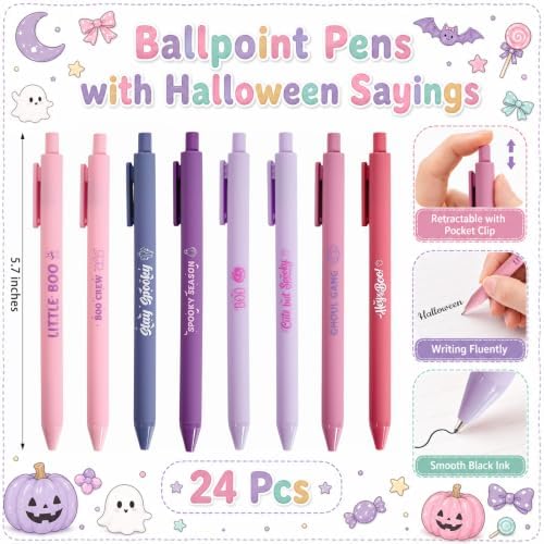 24 Set Pastel Halloween Ghost Sticky Notes and Pens Party Favor Bulk