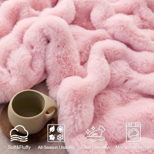 Comelady Soft Fluffy Faux Fur Throw Blanket 50"x60", Bubble Plush