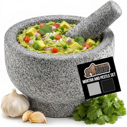 GORILLA GRIP Mortar and Pestle Set, Heavy Duty Natural Granite Stone