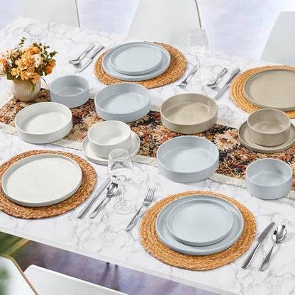 Herogo Dinnerware Dishes Sets with Salad Bowls, 24 Piece Plates and
