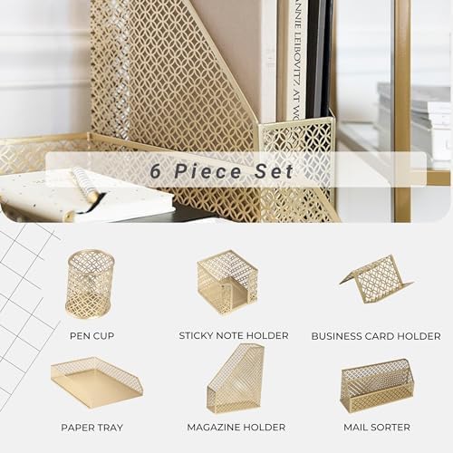 BLU MONACO | Gold Desk Organizer Set with Mail Sorter, Sticky Note
