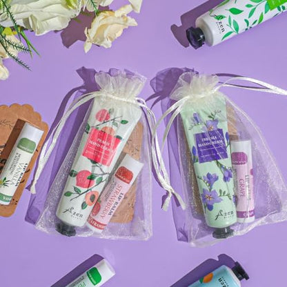 AZEN 8 Sets Bulk Gifts, Hand Cream and Lip Balm Bulk Set with Organza