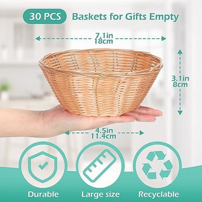 Amyhill 30 Pack Samll Bread Baskets Bulk, 7.1" Round Chip Baskets