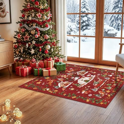 2x3 Christmas Cute Area Rug: Non-Slip Washable Winter Holiday Indoor