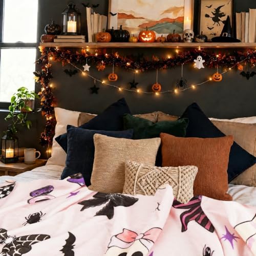 50"x60" Halloween Pink Boo Bow Throw Blanket, Cute Ghost Flannel