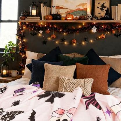 50"x60" Halloween Pink Boo Bow Throw Blanket, Cute Ghost Flannel