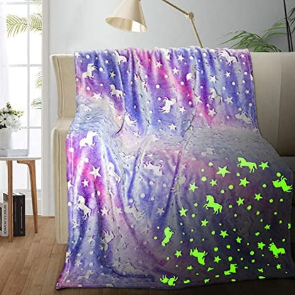 TEHALK Unicorn Glow in The Dark Blanket, Unicorn Blanket for