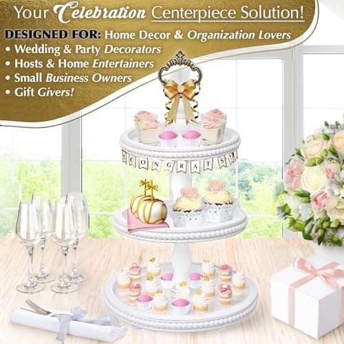 [3-in-1] Wooden Tiered Tray Stand - Beaded 3 Tiered Tray Decor Wood