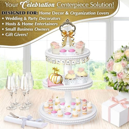 [3-in-1] Wooden Tiered Tray Stand - Beaded 3 Tiered Tray Decor Wood