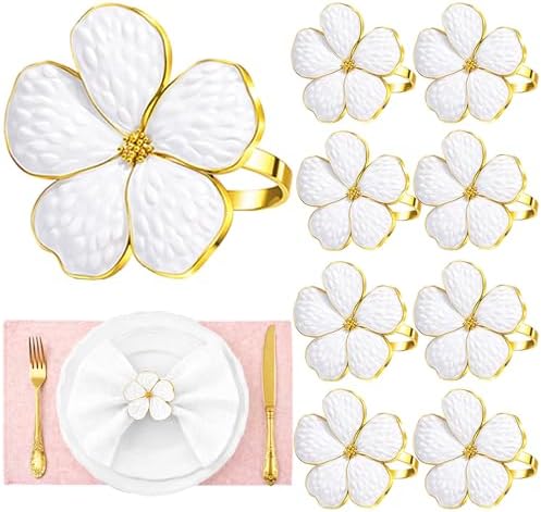 Flower Napkin Rings Set of 8, European Palace-Style Glaze