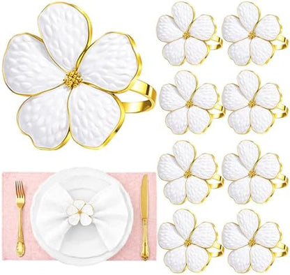 Flower Napkin Rings Set of 8, European Palace-Style Glaze