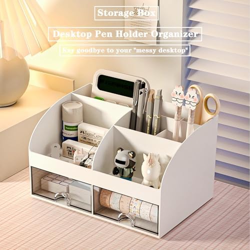 COMFYROOM Desk Organizer with 6 Compartments and 2 Drawers, Plastic