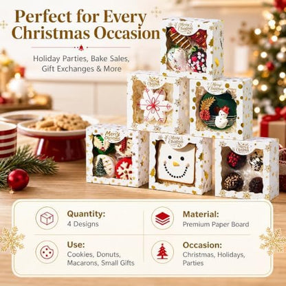 4x4x2 Inches 24Pack Christmas Treat Boxes w/Window &Party Favor