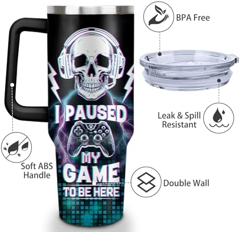 Game Tumbler with Lid and Straw, 40oz Gamer Water Bottle Cup with