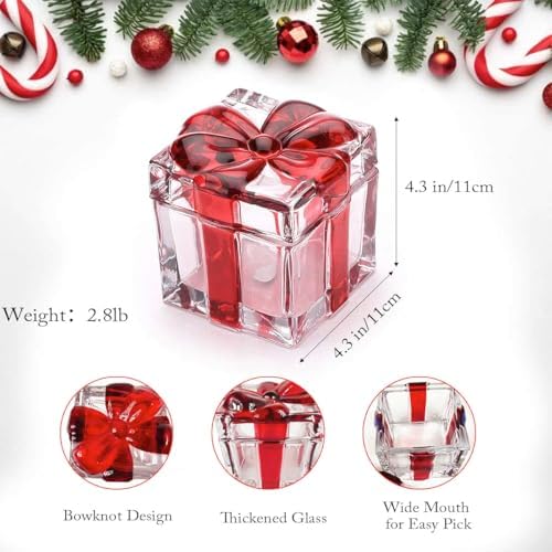 Set of 2 Christmas Candy Jar Red Glass Sugar Jar with Bowknot