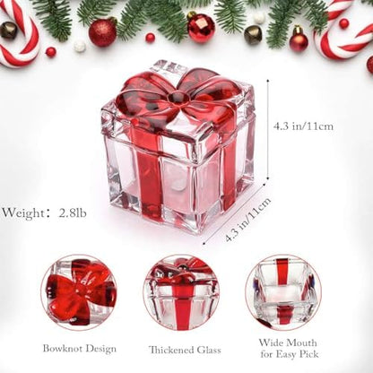 Set of 2 Christmas Candy Jar Red Glass Sugar Jar with Bowknot