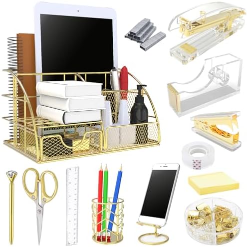Gold Office Desk Organizers, 13PCS Office Supplies and Accessories