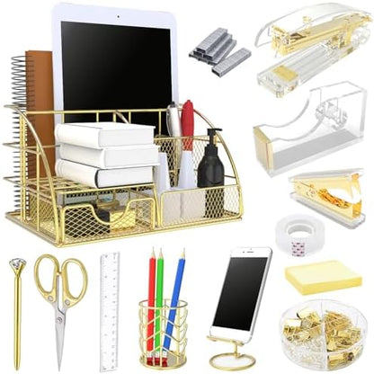 Gold Office Desk Organizers, 13PCS Office Supplies and Accessories