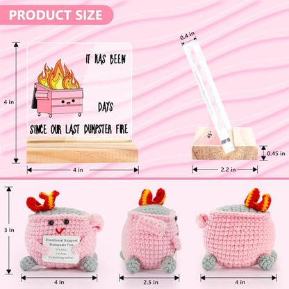 Emotional Support Crochet Dumpster Fire and Sign Decor Set Dumpster
